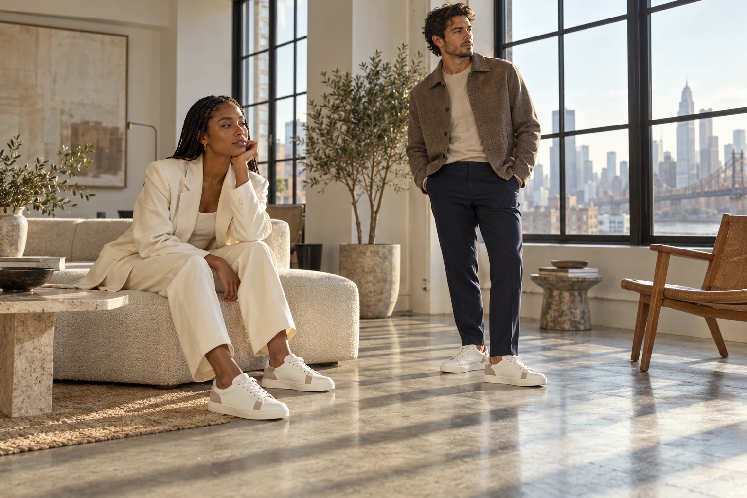 Contemporary footwear in a quiet New York interior