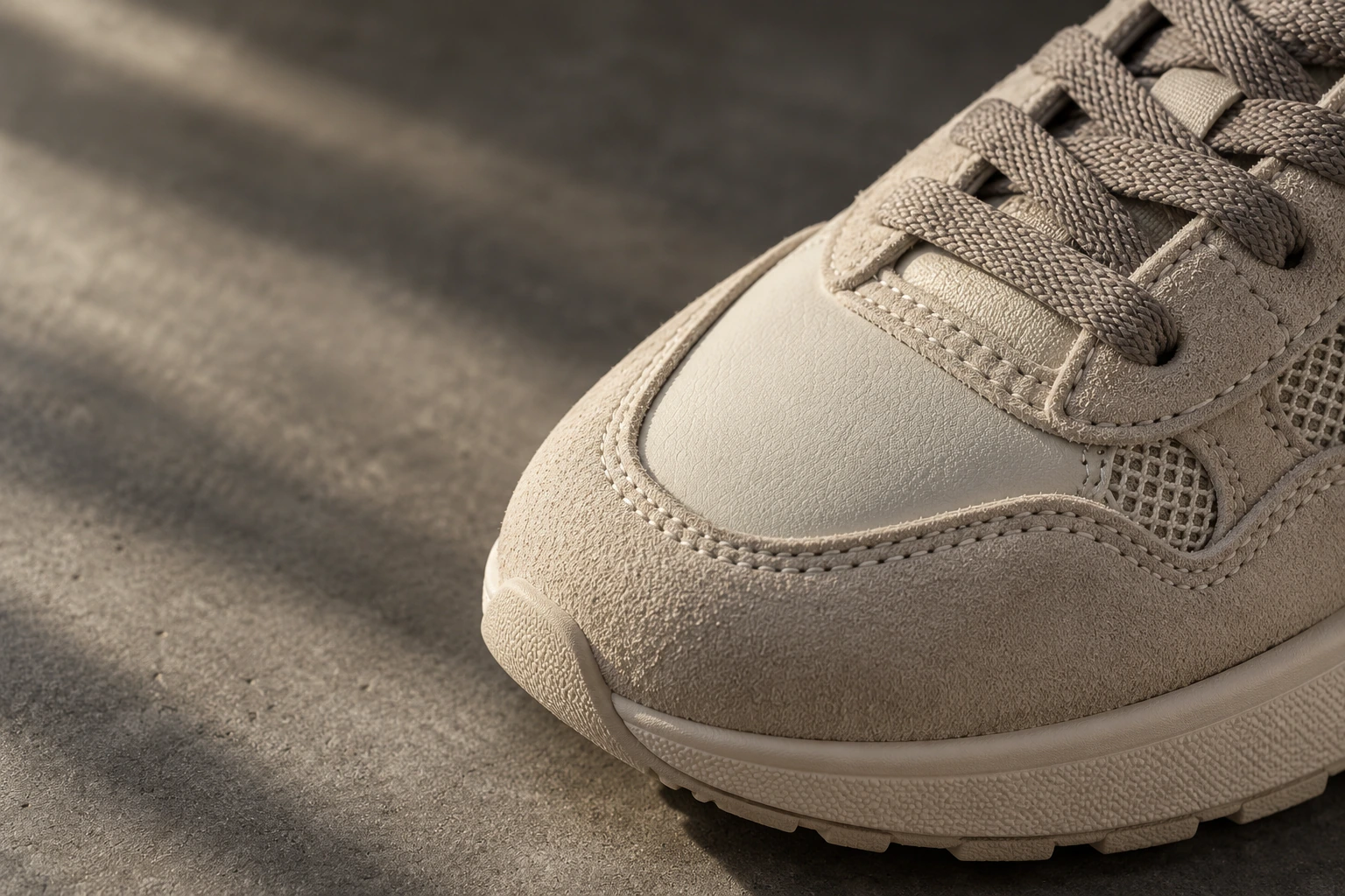 The texture of suede, mesh, cotton laces and considered stitching