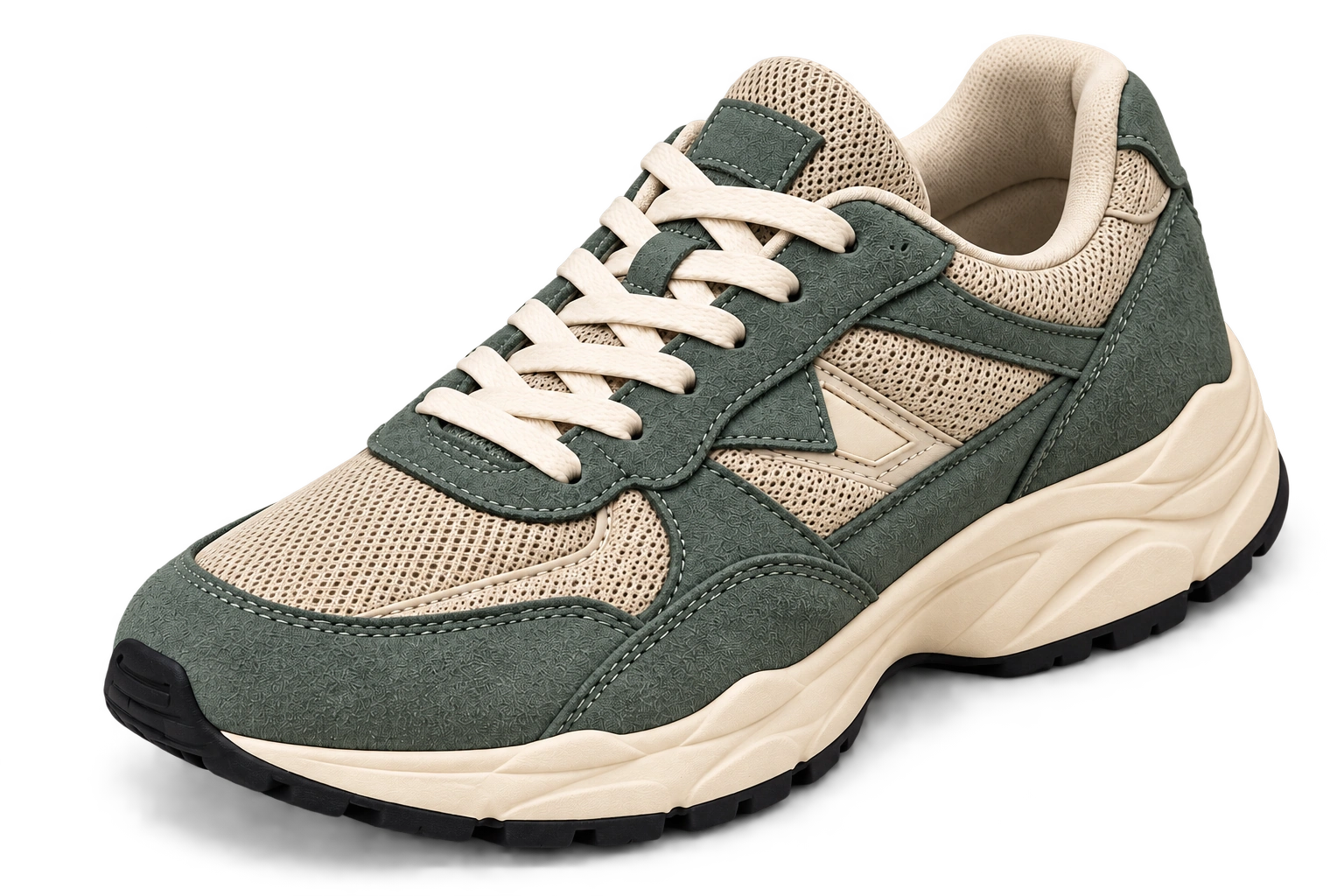 MAVRO ETTI Metro 01 in Stone / Moss, elevated front three-quarter view