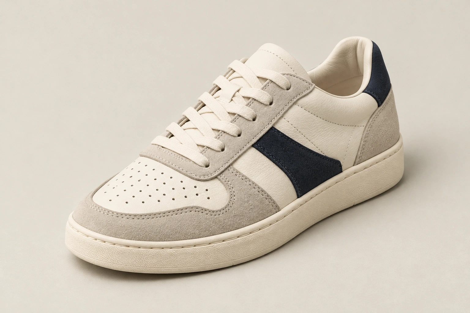 Court Suede W, Chalk / Ink, front three-quarter view